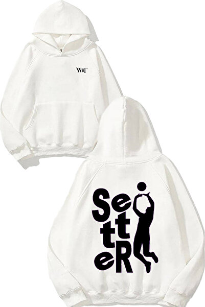 THEWERT سويت شيرت أبيض بقلنسوة مطبوع عليه تصميم كرة الطائرة 7