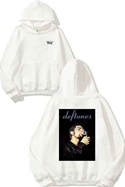 THEWERT Hanorac alb cu glugă cu imprimeu pe spate Deftones 22 Design