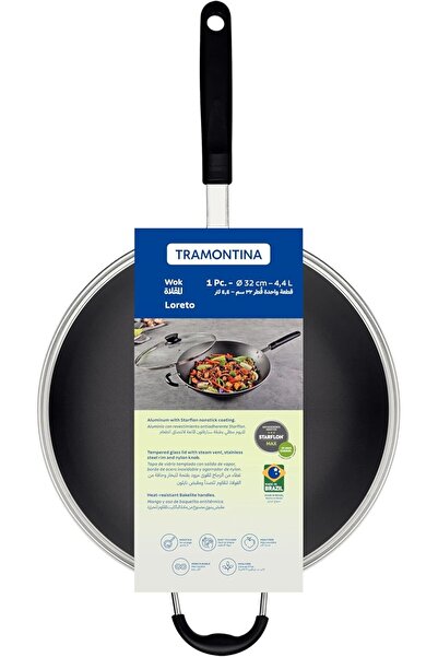 TRAMONTINA Loreto 32cm 4.4L Graphite Aluminum Wok Pan with Interior Starflon Max Nonstick Coating
