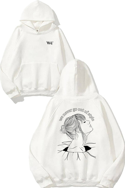 THEWERT سويت شيرت أبيض بقلنسوة مطبوع عليه تصميم تايلور سويفت 13