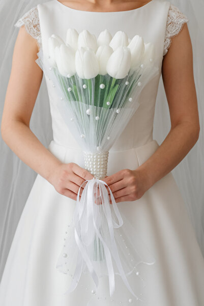 Bioren Tüllü İncili Islak Lale Gelin Çiçeği