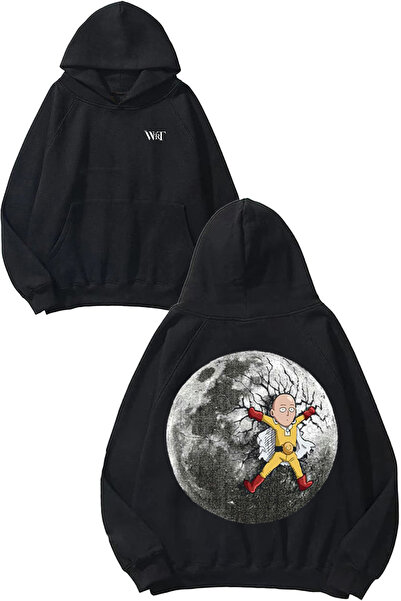 THEWERT Hanorac negru cu glugă cu imprimeu pe spate One Punch Man 9 Design