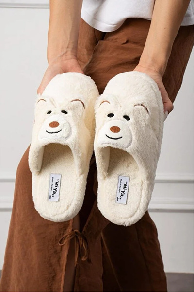 Behtah Kundura Embroidered Winter Unisex House Slippers with Cute Panda Figure, Non-Slip Sole