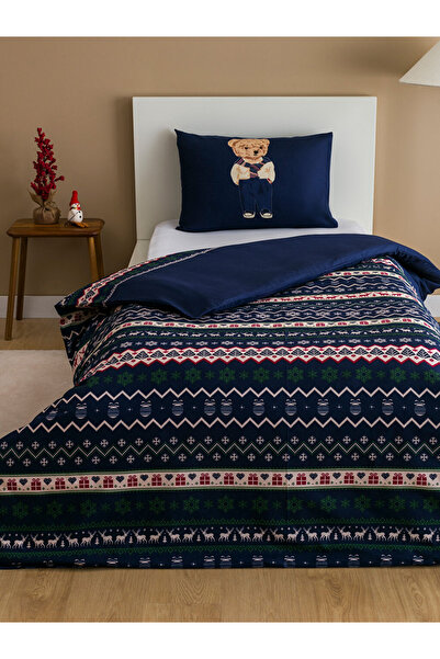 LC Waikiki Синій ведмедик Тедді з принтом, односпальний комплект постільної білизни