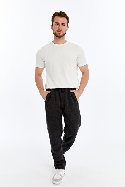 Antrasit Kışlık slim fit spor alt eşofman beli lastikli ip bağlamalı