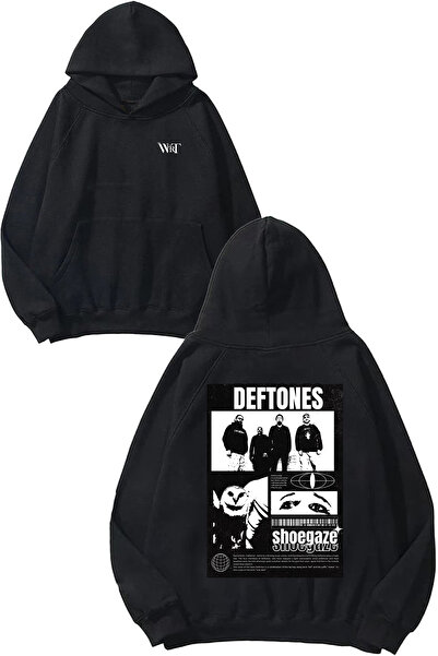 THEWERT Hanorac negru cu glugă cu imprimeu pe spate Deftones 4 Design