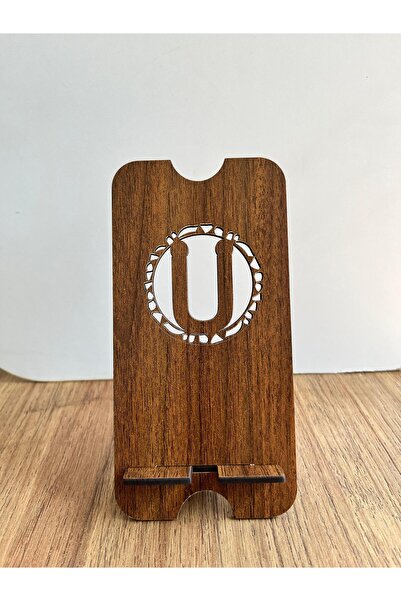 softclass Masa Üstü ''Ü'' HARFLİ Özel Harf Ahşap Telefon Tutucu Aparatı 17cm Sabitleyici Telefon Tutacağı