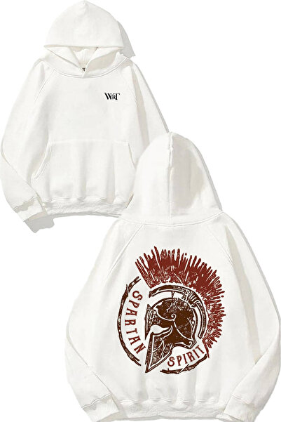 THEWERT Hanorac alb cu glugă cu imprimeu pe spate Spartan 5 Design