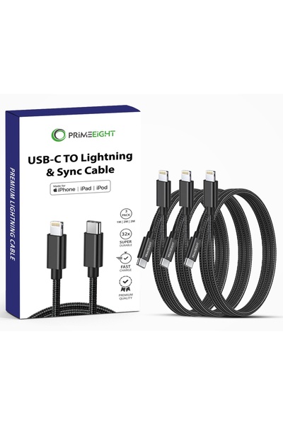 PRIMEEIGHT [3PCS] TYPE C TO Lightning Cable For Apple iPhone iPod iPad 1m and 2m fast charging