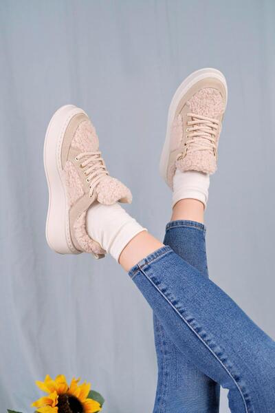 homiro Γυναικεία βελούδινα αθλητικά παπούτσια με λεπτομέρειες - Μπεζ