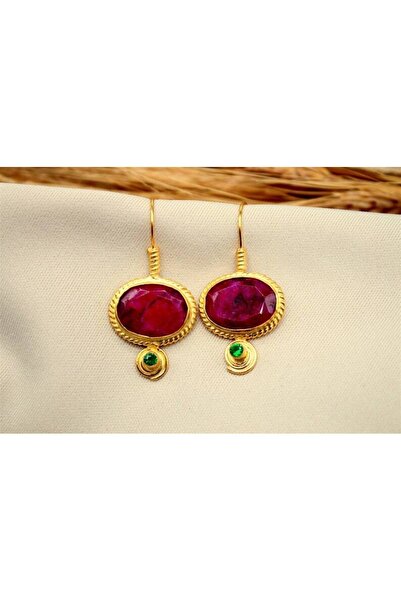 alpsilverart 925 Ayar Gümüş Doğal Yakut Taşlı Küpe | El Yapımı Otantik Kadın Takı