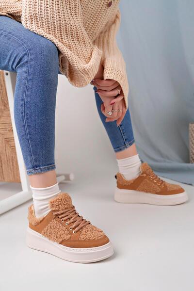 homiro Γυναικεία βελούδινα αθλητικά παπούτσια με λεπτομέρειες - Καφέ