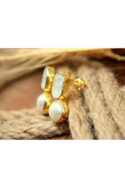 alpsilverart 925 Ayar Gümüş Ham Akuamarin ve İnci Taşlı Küpe | El Yapımı Otantik Kadın Takı