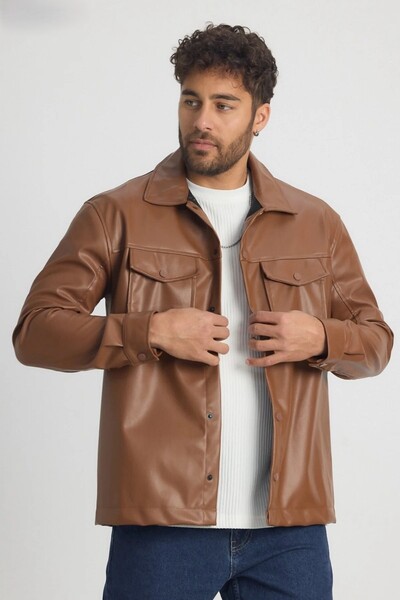 MADZEYMODA Premium Men's Comfortable Fit Brown Sports Leather Jacket with Fleece Inside Ls-58543