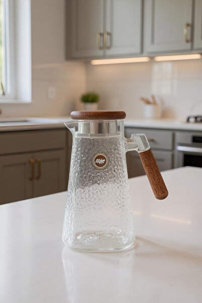 Kitchen Way Desenli Akasya Sap - Kapaklı Borosilikat Cam Sürahi KW-851