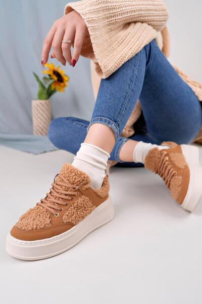 homiro Γυναικεία βελούδινα αθλητικά παπούτσια με λεπτομέρειες - Καφέ