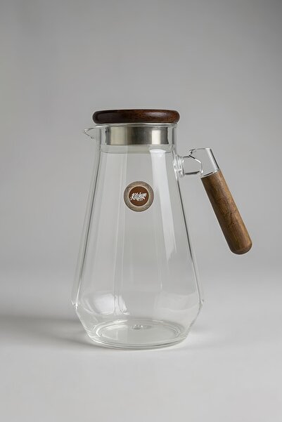 Kitchen Way Dalga Tasarımlı Akasya Sap - Kapaklı Borosilikat Cam Sürahi KW-850