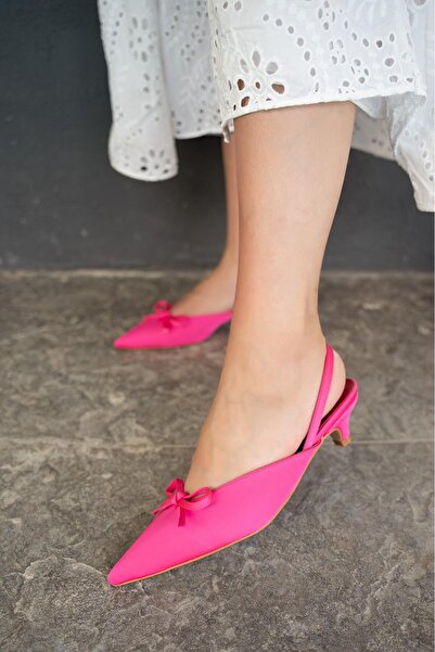 LamintaGlobal Fonis Fuchsia Bow Detailed Satin Women's Heeled Shoes