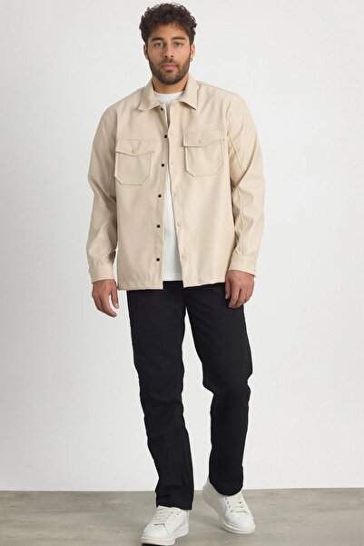 MADZEYMODA Premium Men's Comfortable Fit Fleece Lined Beige Sports Leather Jacket Ls-58543