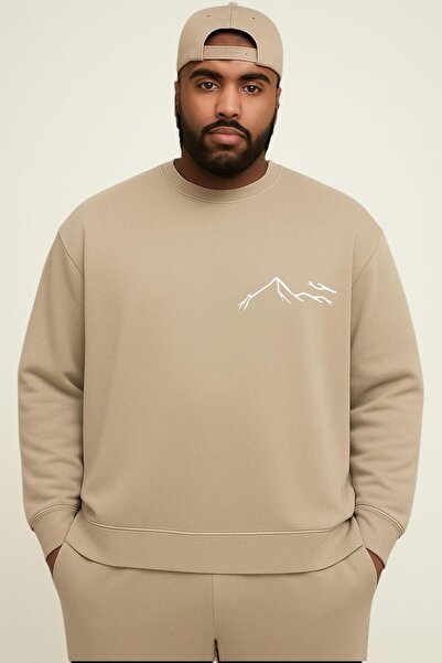 BENROMA 3 İPLİK PENYE DAĞ BASKILI BÜYÜK BEDEN UNİSEX SWEATSHIRT