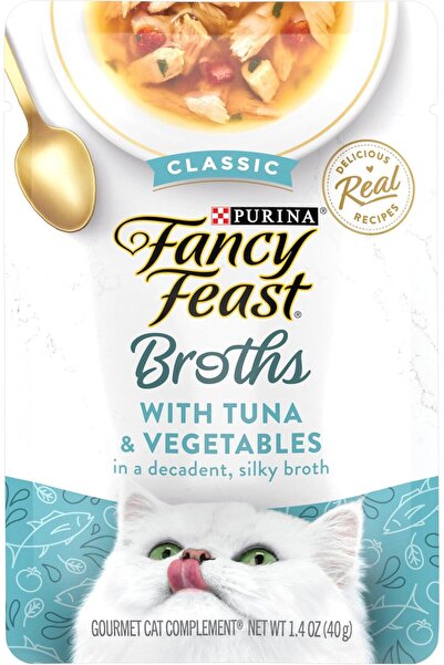 Fancy Feast Broths For Cats Tuna & Vegetables In A Decadent Silky Broth - Pack of 16, 1.4 Oz. Each
