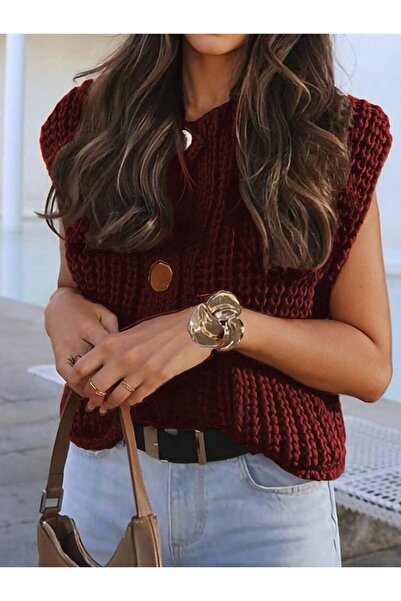 NATUFIAN STORE Women's Metal Buttoned Thick Knitted Sweater Vest Cardigan