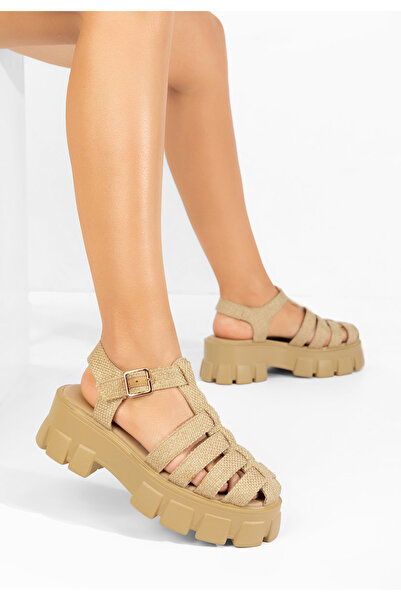 B T Shoes Camelové sandály na platformě Carilea