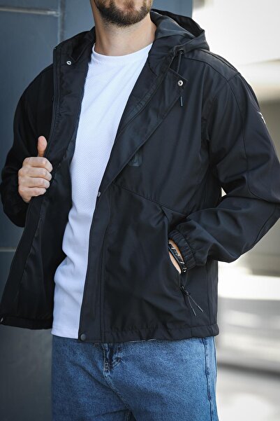 since 1990 man Manbarky Waterproof Zipper Detailed Lined Men's Hooded Seasonal Coat Raincoat