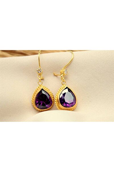 alpsilverart 925 Ayar Gümüş Damla Ametist Taşlı Küpe | El Yapımı Otantik Kadın Takı