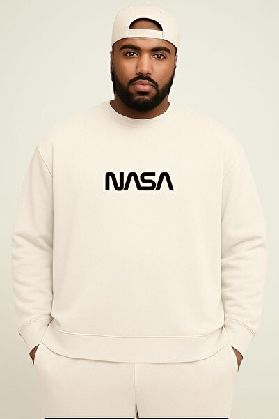 BENROMA سترة رياضية كبيرة الحجم للجنسين مطبوع عليها شعار ناسا من القطن الممشط...