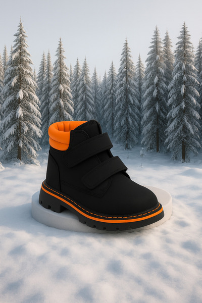 Zilvana Boy's Black Yellow Detailed Double Velcro Winter Boots