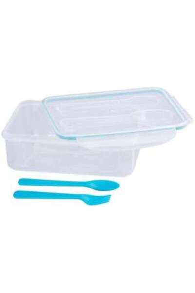 Magic Home Food box/casserole, plastic, airtight, blue, 1 compartment, with spoon and fork