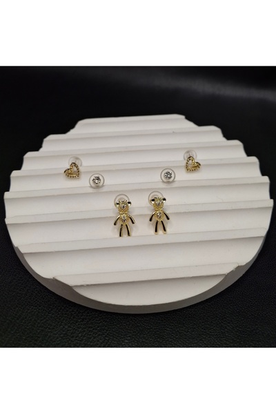 Han Ticarethane Gold Color 6-Piece Stone Teddy Bear Model Set Earrings