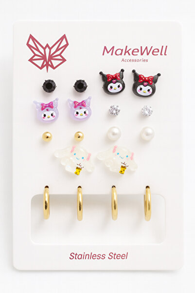 MakeWell Steel Needle Kuromi My Melody Hello Kity Cinnammaroll Unicorn Pochaco Dog Design Earring Set