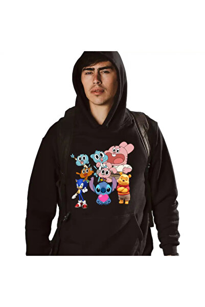 OEM Ανδρικό Φούτερ με Κουκούλα Gumball Stitch Sonic Winnie