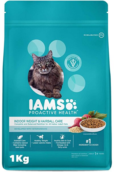 Iams طعام القطط الجاف، طعام القطط المنزلي، العناية بالوزن وكرات الشعر، 1 كجم
