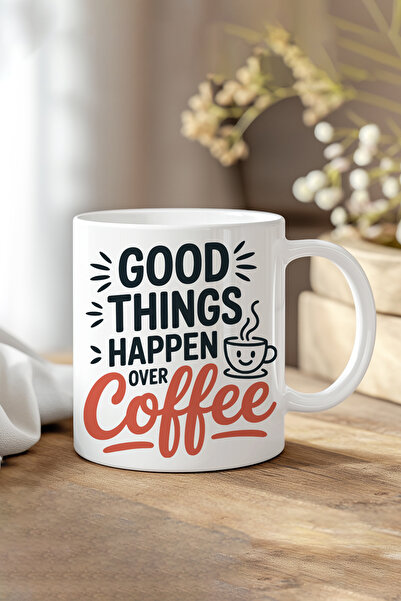 giftkonsept Good Things Happen over Coffee Printed Gift Mug