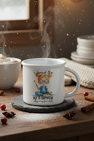 giftkonsept I Found the Key to Happiness Printed Enamel-Looking Ceramic Vintage Mug Cup