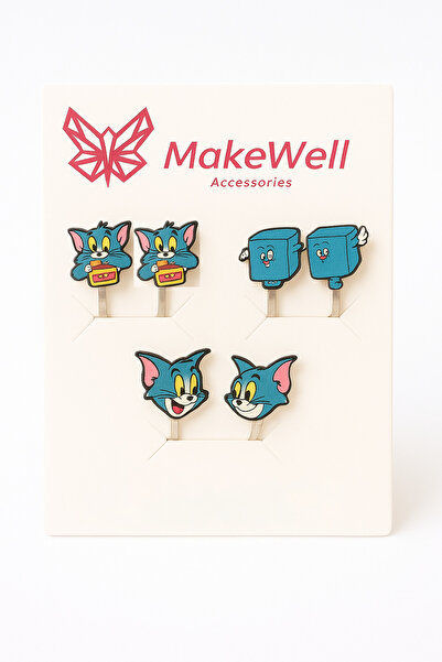 MakeWell مجموعة أقراط بدون ثقوب بتصميم ليلو ستيتش توم وجيري مع مشبك للأذن بدو...