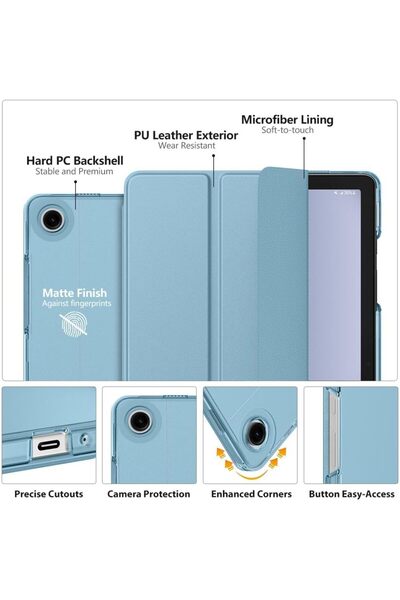 m.tk moveteck Samsung Galaxy Tab A9 Plus 11 Inç Kılıf Smart Uyku Modlu Standlı Şeffaf Kapaklı Sm-x210 (UYUMLU)