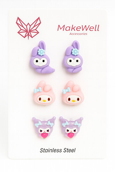 MakeWell Steel Needle Labubu Kuromi My Melody Rabbit Design Steel Needle Earring Set