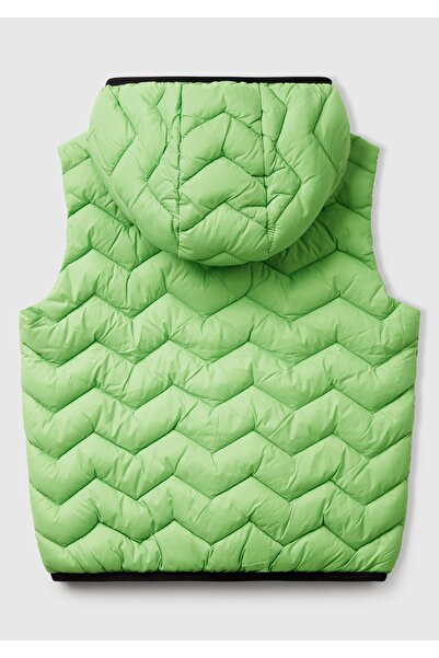 United Colors of Benetton Erkek Çocuk Fıstık Yeşili Logo Detaylı Kapüşonlu Yelek