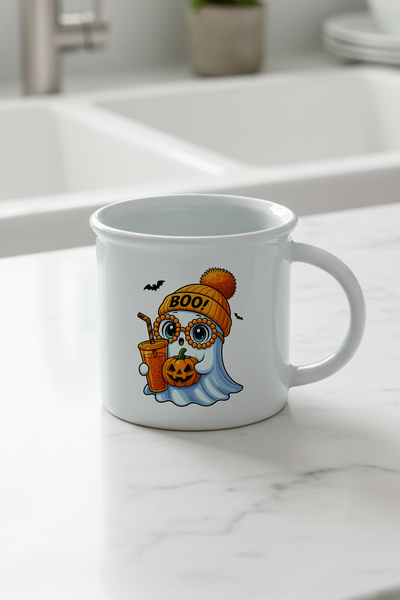 giftkonsept Autumn Theme Cute Halloween Ghost Printed Enamel-Looking Ceramic Vintage Mug Cup