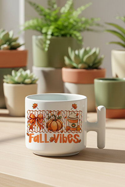 giftkonsept Hello Fall Vibes Printed Gift T-Handle Latte Cup Mug