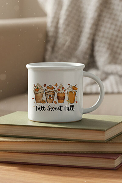 giftkonsept Autumn Themed Coffees No:7 Printed Enamel Look Ceramic Vintage Mug Cup