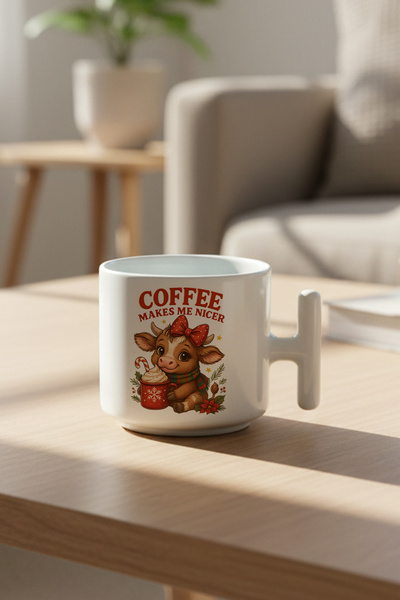 giftkonsept Coffee Makes Me Nicer Cute Cow Printed Gift t Handle Latte Cup Mug