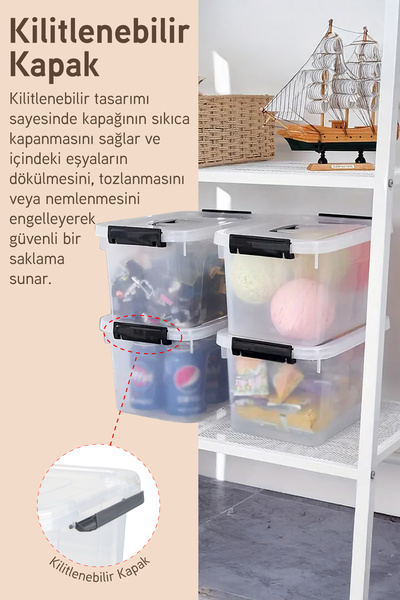 İronika Tekerli Saklama Kabı Yatay Dikdörtgen Kilitli Kapaklı Çok Amaçlı Oyuncak Saklama Kutusu 80 Litre