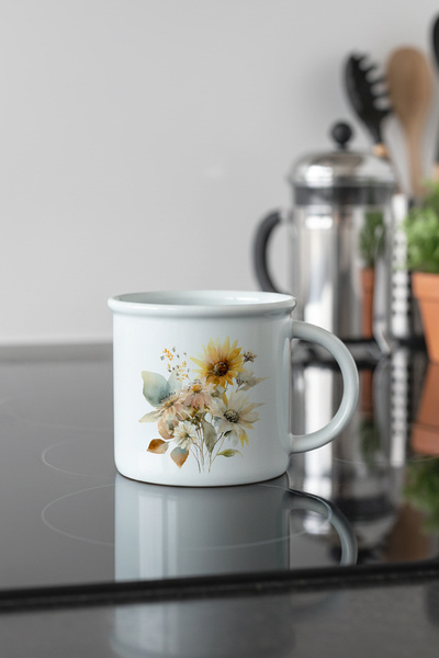 giftkonsept Sunflowers Autumn Theme No:2 Printed Enamel Look Ceramic Vintage Mug Cup