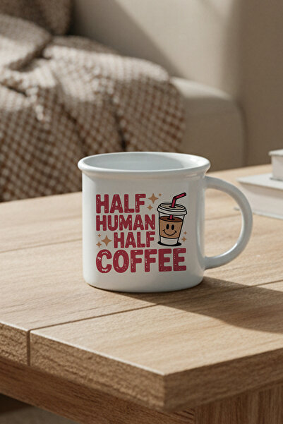 giftkonsept Half Human Half Coffee Printed Enamel-Looking Ceramic Vintage Mug Cup