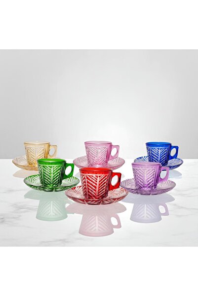 AKDEN STORE Kristal Kesme Dekor 6 Kişikik 12 Parça Double Kahve Fincanı Seti